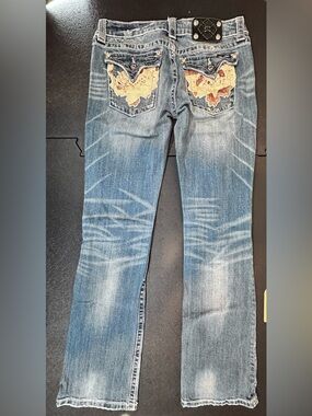 Miss Me Blue Boot Cut Jeans with Rawhide Pockets